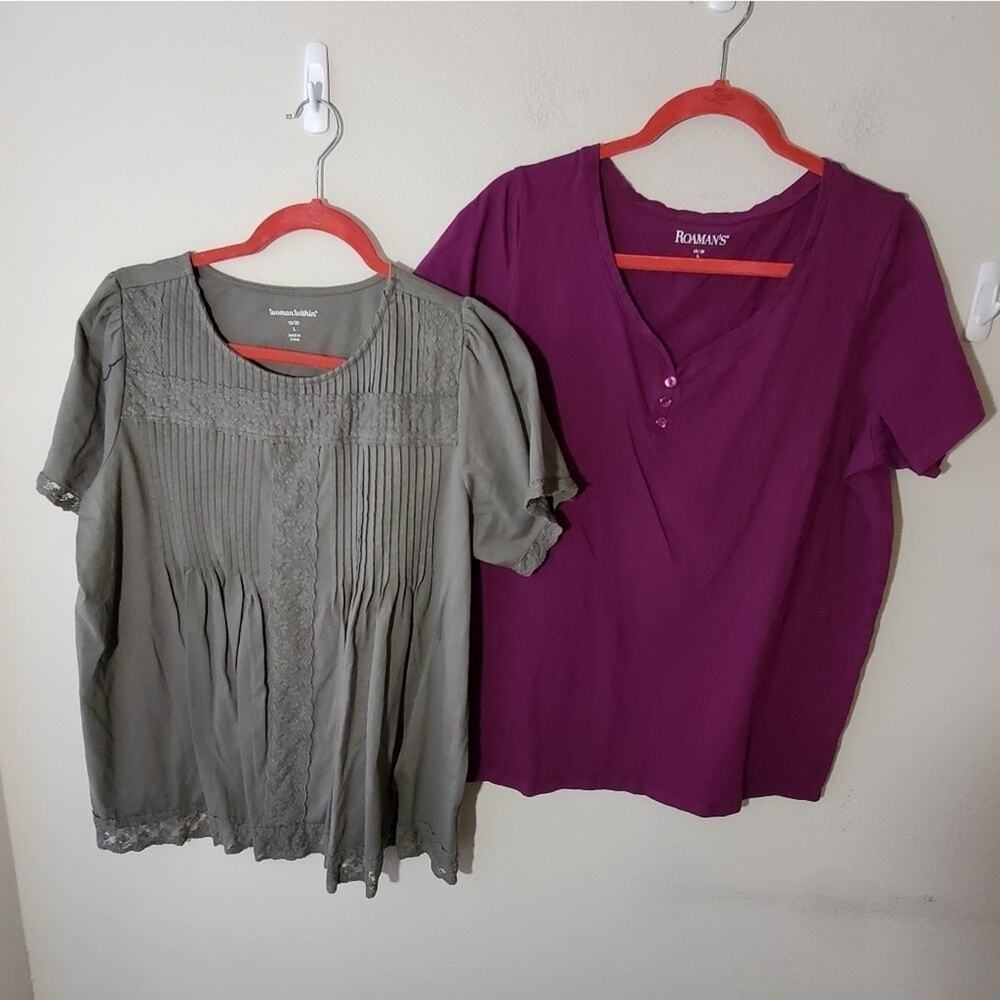 BUNDLE of plus size shirts green and purple 2X